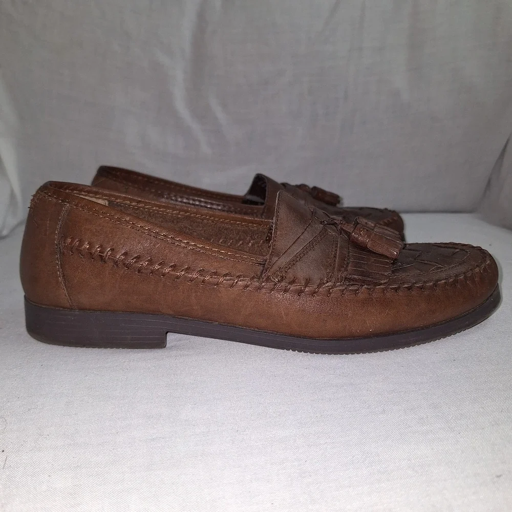GIORGIO BRUTINI MENS SHOE 9 M WOVEN BARTELL‎ KILTED TASSEL LOAFER NWOB BROWN